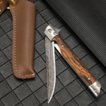Portable Folding Utility Cutter | 3Cr13 Stainless Steel | Wooden Handle | Outdoor Camping Multi-Purpose Tool with Leather Sheath
