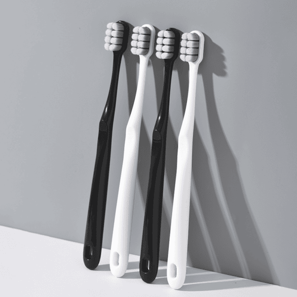 Japanese Super Soft Toothbrush (Black/White) – 12,000 Ultra-Fine Bristles for Sensitive Gums | Cotton-Like Gentle Cleaning with 8-Hole Massage Design