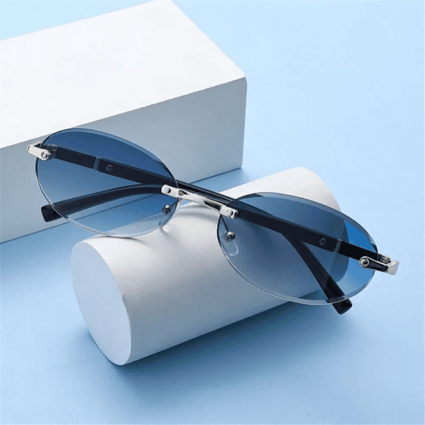 New Elegant Rimless UV400 Sunglasses for Men and Women, Classic Round Fashion Shades, Anti-Reflective Lens, Fashion Accessory