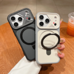Luxury Metal Ring Holder Magnetic Phone Case for iPhone 17 Series | MagSafe Compatible Matte Bumper Cover with Kickstand