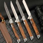 Portable Folding Utility Cutter | 3Cr13 Stainless Steel | Wooden Handle | Outdoor Camping Multi-Purpose Tool with Leather Sheath - Image 5