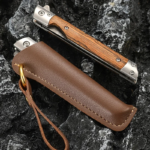 Portable Folding Utility Cutter | 3Cr13 Stainless Steel | Wooden Handle | Outdoor Camping Multi-Purpose Tool with Leather Sheath - Image 6