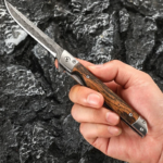 Portable Folding Utility Cutter | 3Cr13 Stainless Steel | Wooden Handle | Outdoor Camping Multi-Purpose Tool with Leather Sheath - Image 2
