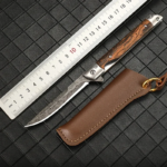 Portable Folding Utility Cutter | 3Cr13 Stainless Steel | Wooden Handle | Outdoor Camping Multi-Purpose Tool with Leather Sheath - Image 4